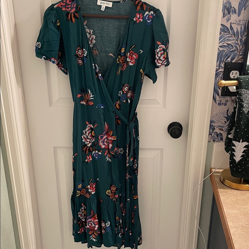 Grace & Lace Teal Floral Midi Dress - Picture 2 of 5